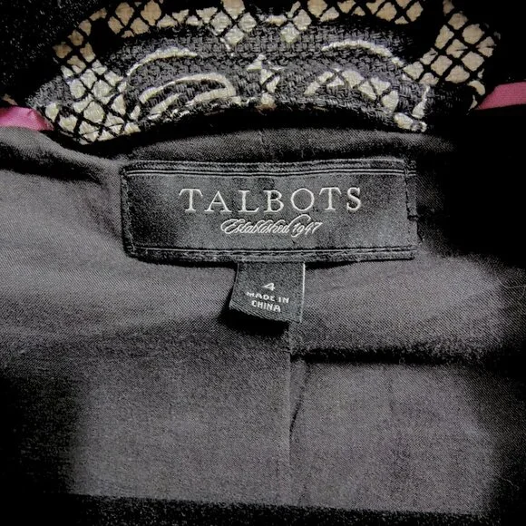 Talbots Black & White Jacquard Blazer | Size 4 | Elegant Damask Statement Piece - Picture 5 of 6